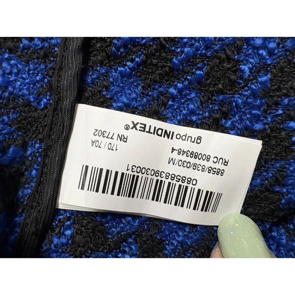 ZARA Houndstooth Pleated Mini Skirt‎ Blue Black Womens Size M